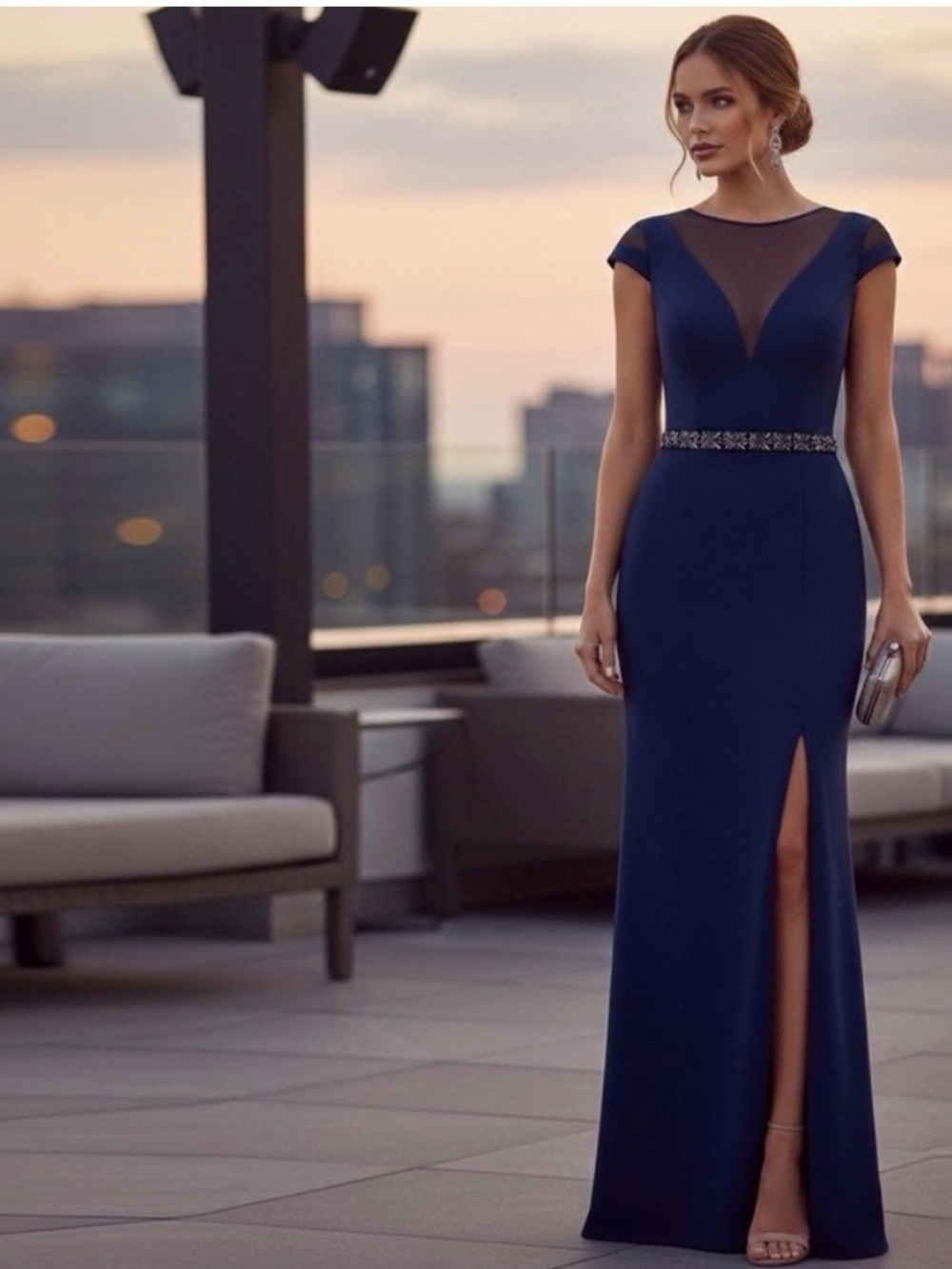 Carmen Marc Valvo Deep Blue Maxi Dress New with Tags- 10